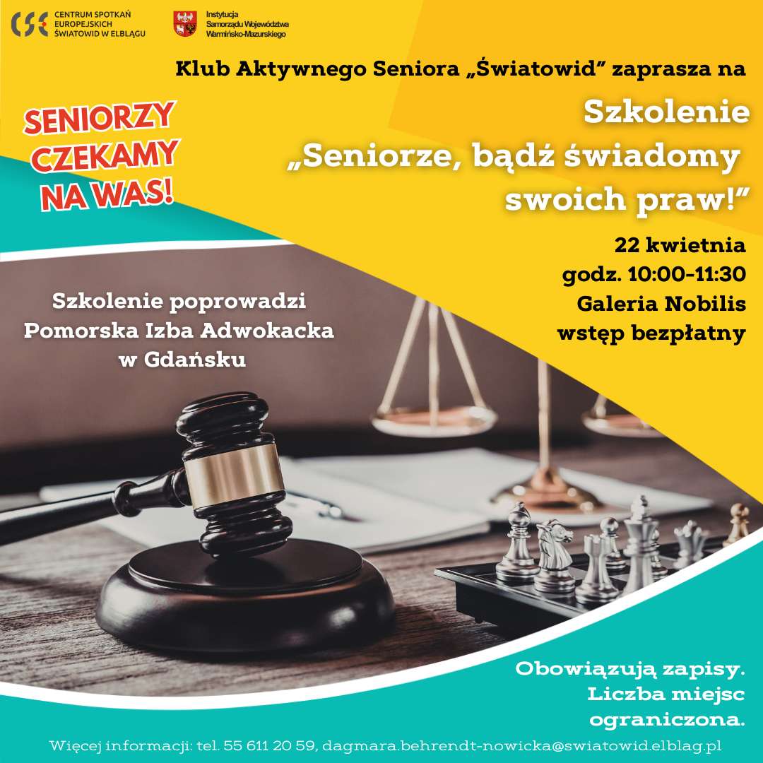 Seniorze, bądź świadomy swoich praw! – zaproszenie na wyjątkowe szkolenie | 22.04.2026