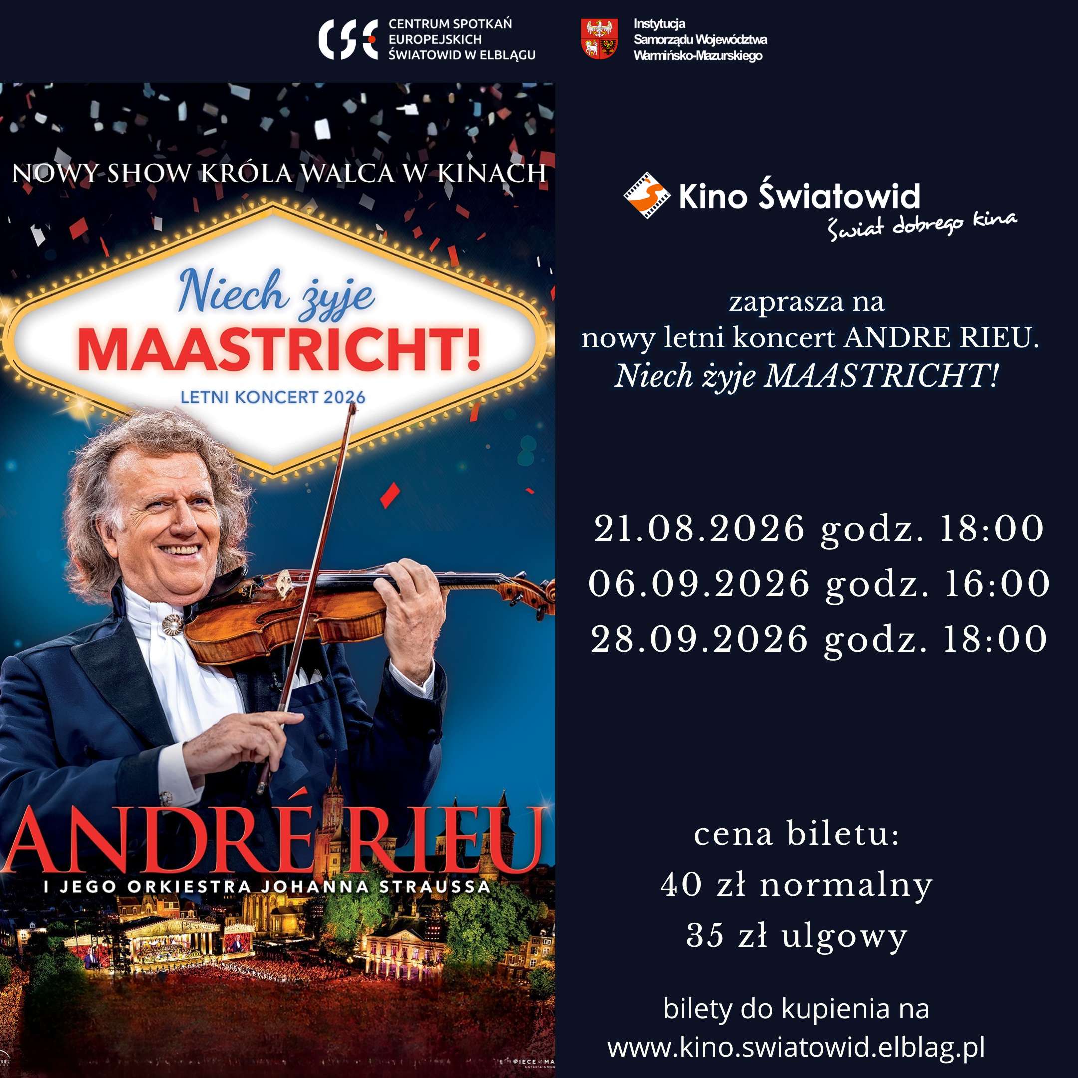 André Rieu świętuje 20 lat koncertów w Maastricht. Jubileuszowa retransmisja w Kinie Światowid
