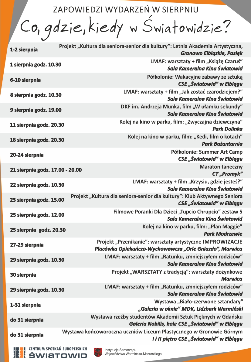 Zapowiedzi wydarzeń w sierpniu